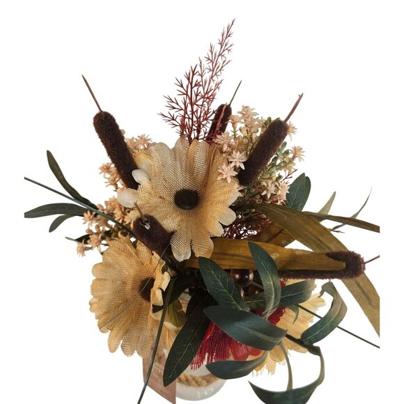 Rustic Artificial Burlap Gerbera Daisy & Wildflower Bouquet Autumn-Themed Floral - Picture 1 of 16